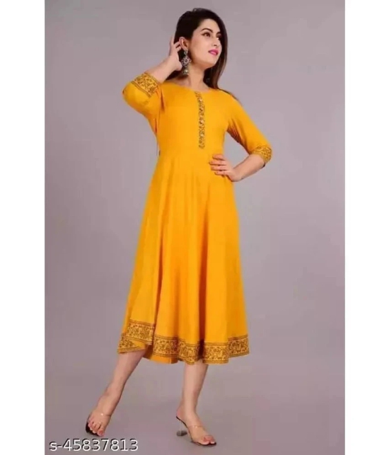 SIPET - Yellow Rayon Womens Flared Kurti ( Pack of 1 ) - None