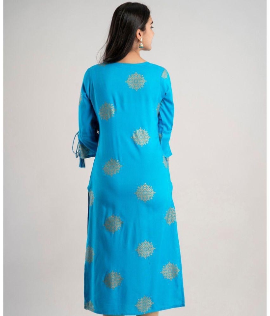 MAUKA - Blue Rayon Women's Straight Kurti ( Pack of 1 ) - None