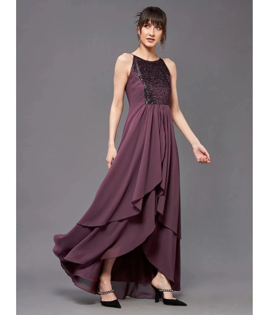 Miss Chase Georgette Embellished Full Length Womens Asymmetric Dress - Mauve ( Pack of 1 ) - None