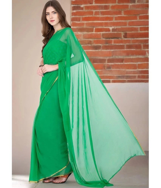 clafoutis Chiffon Solid Saree Without Blouse Piece - Green ( Pack of 1 ) - Green