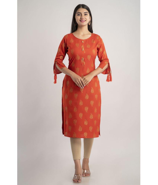 MAUKA - Orange Rayon Women's Straight Kurti ( Pack of 1 ) - None