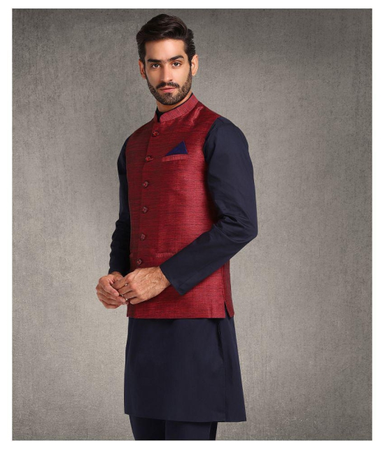 Hangup Maroon Cotton Blend Nehru Jacket Single Pack - None