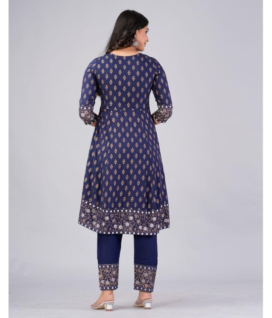 MAUKA Rayon Printed Kurti With Pants Women''s Stitched Salwar Suit - Blue ( Pack of 1 ) - None