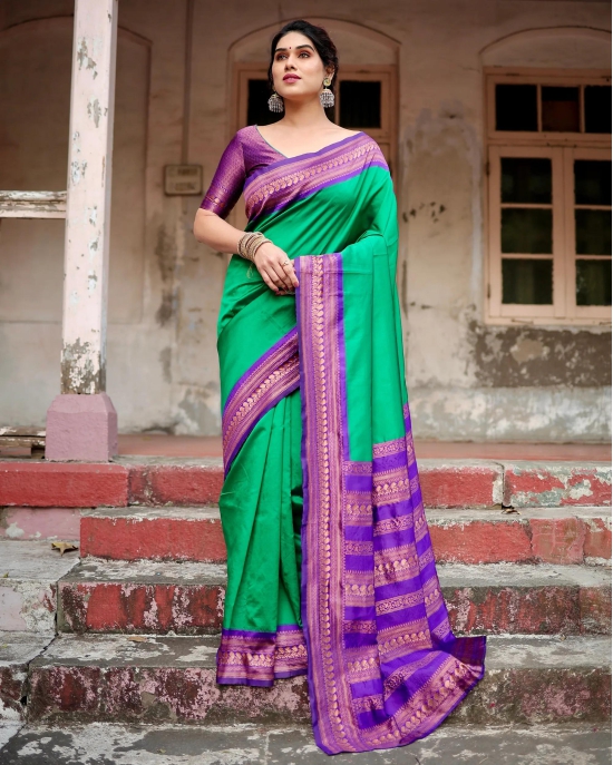 Pure Silk Saree Weaved With Zari Comes With Heavy Banarasi Brocade Blouse