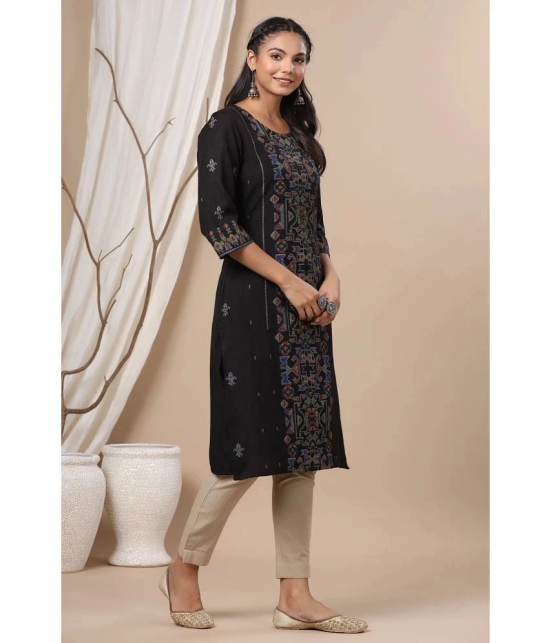 Juniper - Black Rayon Womens Straight Kurti ( Pack of 1 ) - None