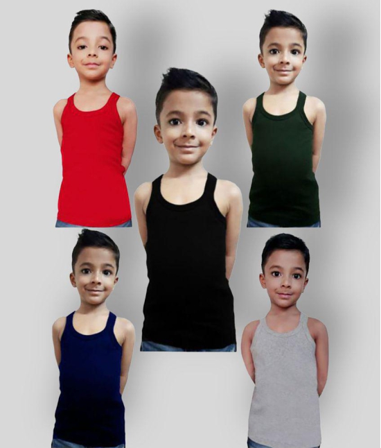 HAP - 100% Cotton Dyed Multi Color Boys Vest ( Pack of 5 ) - None