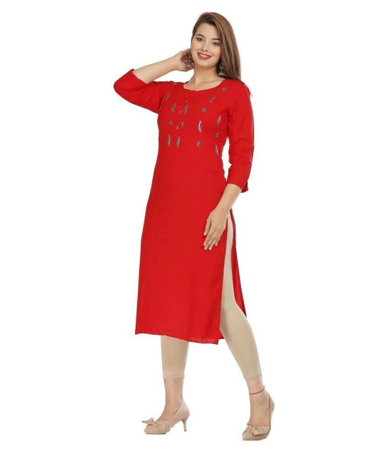 HIGHLIGHT FASHION EXPORT - Red Rayon Womens Straight Kurti - XL