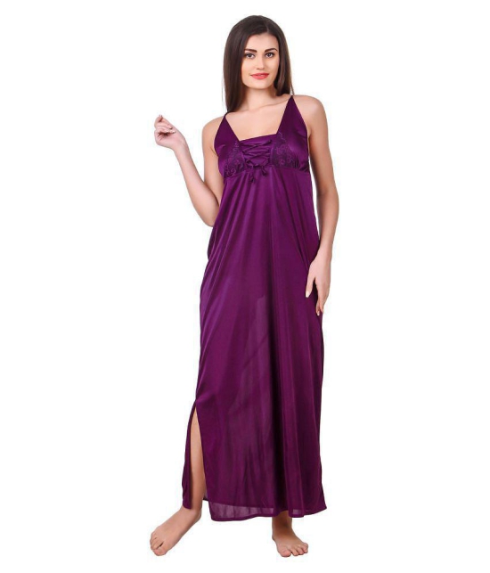 Fasense Satin Night Dress - Purple - M