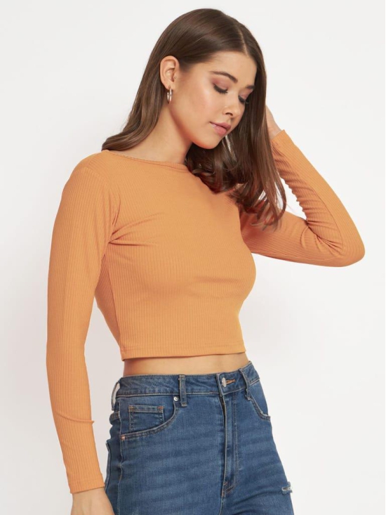 Women Light Orange cropped Full Sleeve T shirts