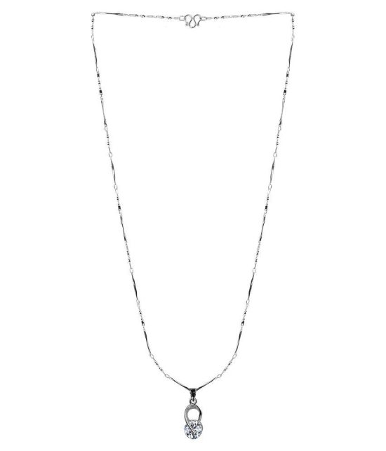 Silver Plated Chain With Unique Solitaire Diamond Pendant  For Women - Silver