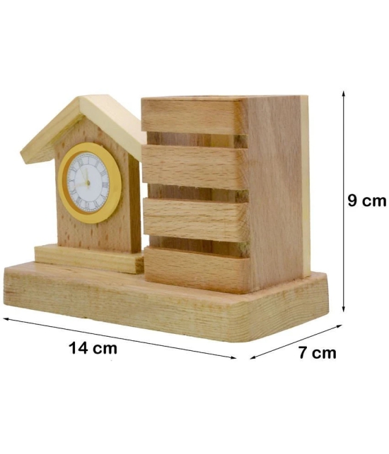 Wooden Pen Holder Stand Office Home Dryer Table Desk Clock