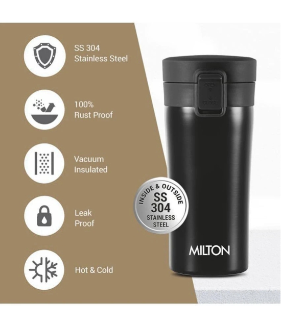 Milton Thermosteel Vacuum Insulated Coffee Mug, 300 ml, Black | Hot & Cold Flask | Leak Proof | Rust Proof | Thermos | Soup Flask| Juice Mug | Water Flask| Tea Mug - Black