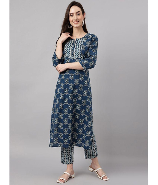 Janasya - Blue Straight Cotton Womens Stitched Salwar Suit ( Pack of 1 ) - None