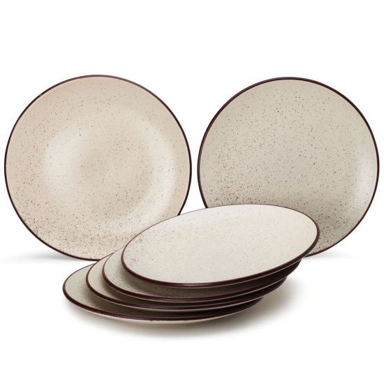 Handcrafted Reactive Glaze Ceramic Dinner Plates, 6 Pieces Serving for 6, Microwave and Dishwasher Safe, Bone-ash Free, Full Plate Set Crockery for Dining and Gifting, Begie Speckeld