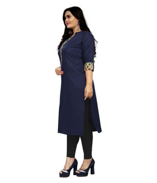 Rangrasiya - Blue Cotton Womens Straight Kurti ( Pack of 1 ) - XXL