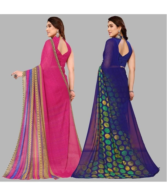 ANAND SAREES Georgette Printed Saree With Blouse Piece - Multicolor ( Pack of 2 ) - Multicolor