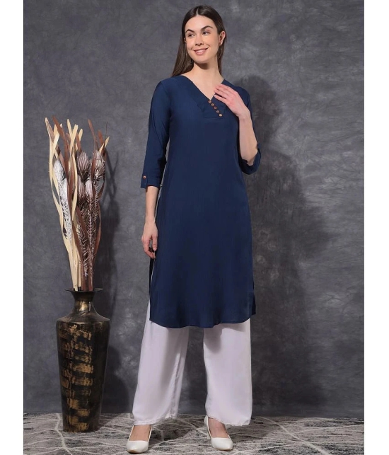 Mamoose Rayon Self Design Straight Womens Kurti - Blue ( Pack of 1 ) - None