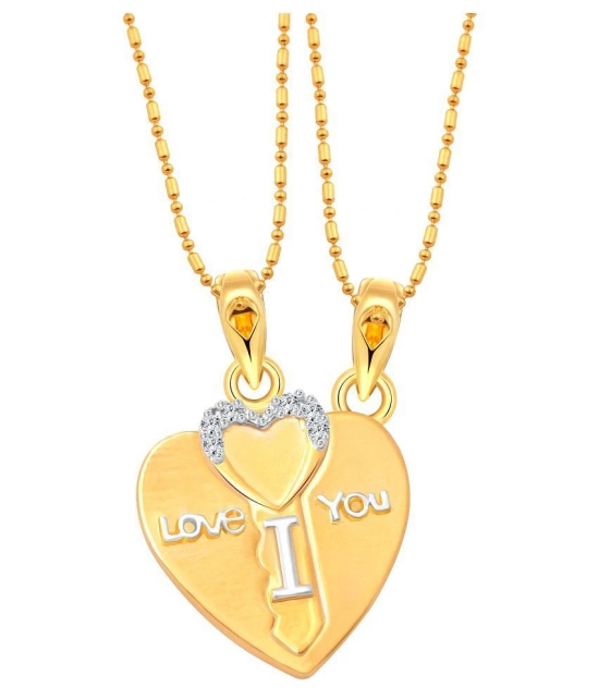 Vighnaharta Lovers Heart & Key CZ Gold and Rhodium Plated Alloy Pendant with Chain for Girls and Women - [VFJ1220PG] - Golden