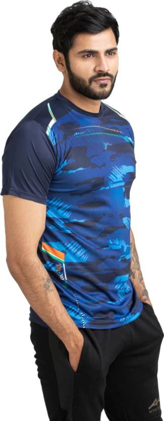 ybts9019 Men Printed Round Neck Polyester Multicolor T-Shirt