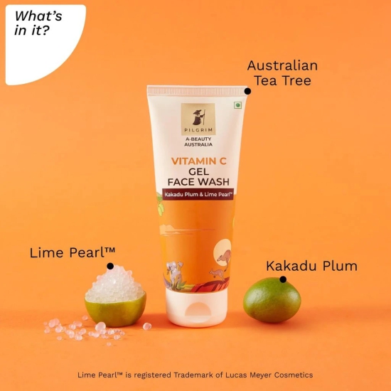 Pilgrim Australian Vitamin C Gel Face Wash for for dry/ radiant/ glowing skin with Kakadu Plum & Lime Pearl? | Women & Men | 100 ml