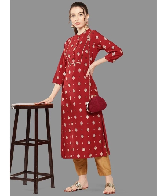 Janasya Rayon Printed Straight Womens Kurti - Red ( Pack of 1 ) - None