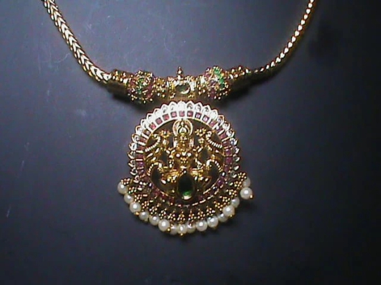 Traditional Indian Gold Plated Laxmi Pendant Set with Earrings