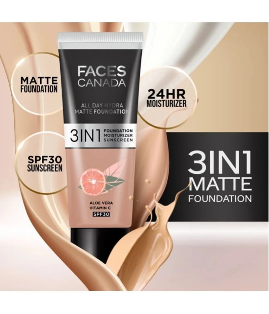 FACES CANADA Hydra Matte Foundation Mini 3-in-1 Foundation + Moisturizer + SPF 30 Rose Ivory, 15ml