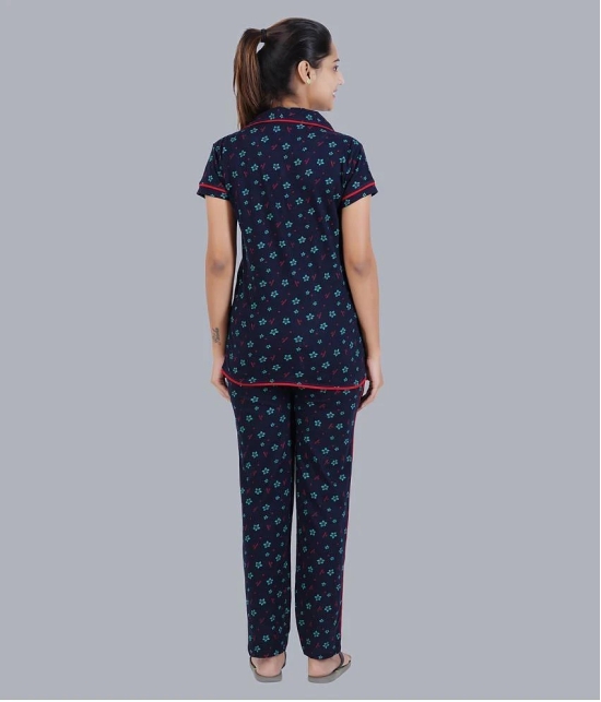 Sathiyas - Navy Cotton Womens Nightwear Nightsuit Sets ( Pack of 1 ) - None