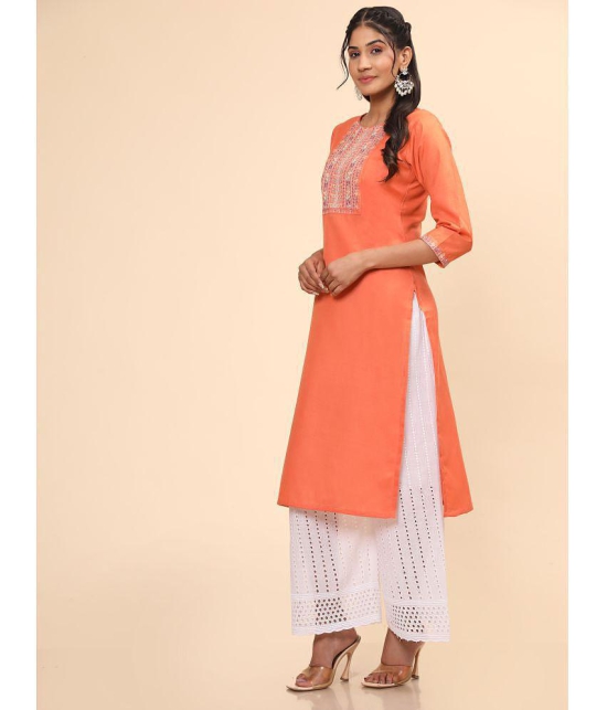 Vbuyz - Orange Cotton Blend Women's Straight Kurti ( Pack of 1 ) - None