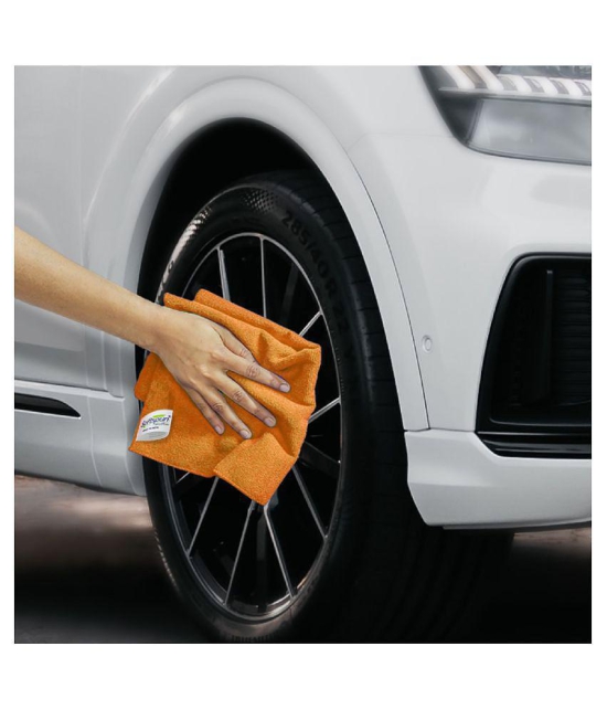 SOFTSPUN Microfiber Cloth - 4 pcs - 40x40 cms - 340 GSM Orange - Thick Lint & Streak-Free Multipurpose Cloths - Automotive Microfibre Towels for Car Bike Cleaning Polishing Washing & Detaili