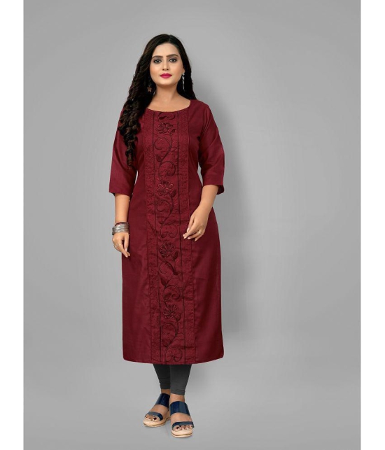 RIAANA - Maroon Cotton Blend Women's Straight Kurti ( Pack of 1 ) - None