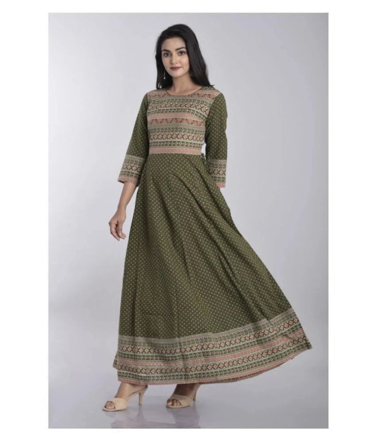 Kbz - Green Cotton Blend Womens Anarkali Kurti - M