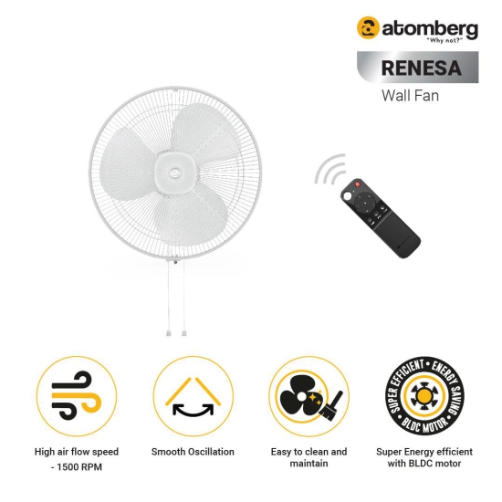 Atomberg Renesa 400mm BLDC motor Energy Saving Wall Fan Remote Control | White|