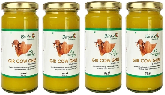 Birdie Superfoods -100% Pure A2 Gir Cow Desi Ghee Through Vedic Bilona Method (Glass Bottle- 250 ml x3 Plus 250 ml Free combo )