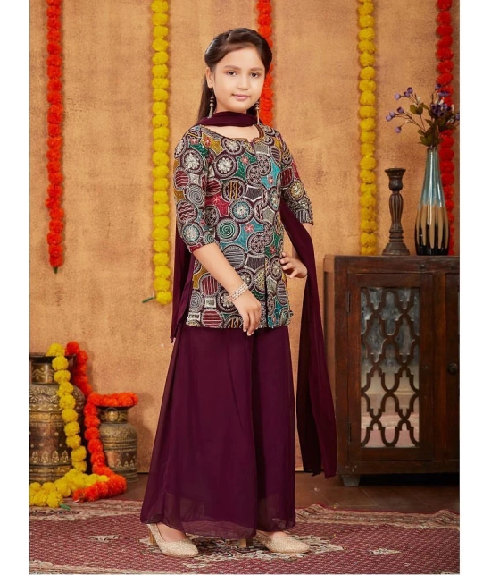 Aarika Wine Georgette Girls Kurta and Sharara Set ( Pack of 1 ) - None