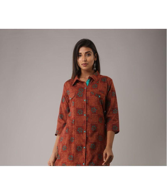 MAUKA - Red Cotton Women's Front Slit Kurti ( Pack of 1 ) - None