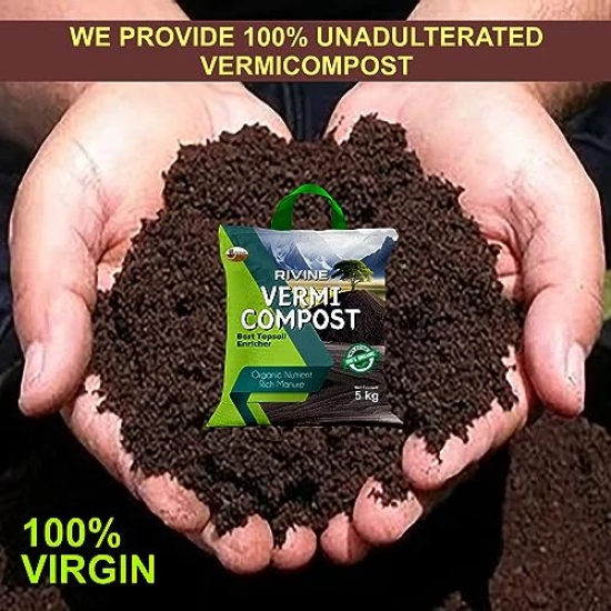 RIVINE Organic Vermicompost Fertilizer Manure for Plants | Vermi Compost for Plant Manure 5 KG (Pack of 1)