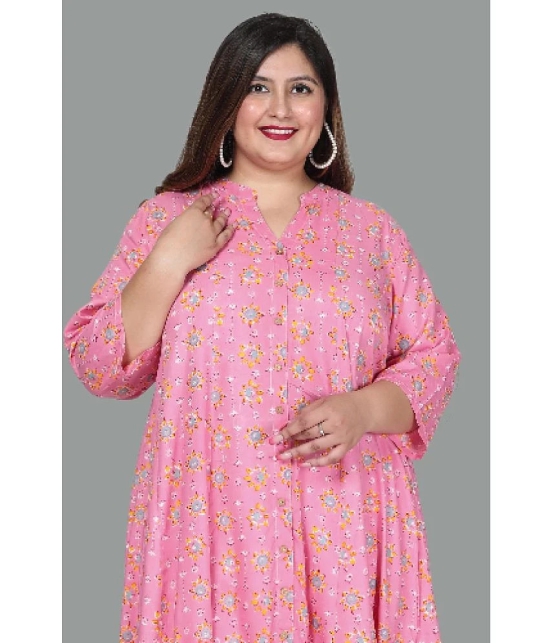 Swasti Cotton Blend Printed Shirt Style Womens Kurti - Pink ( Pack of 1 ) - None