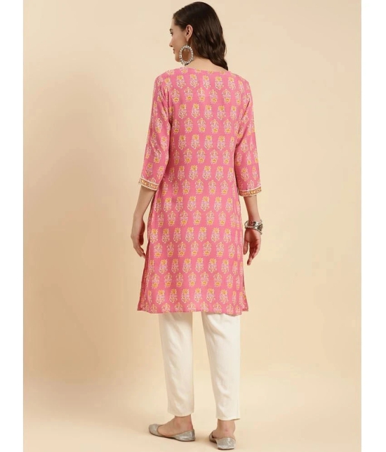 Rangita Women Pink Rayon Printed Knee Length Straight Kurti - None