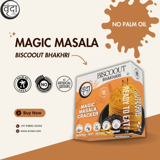 Vrunda Palm Oil Free Roasted Bhakhari |Magic Masala Cracker|Snacks |Pack of 4 (200Gm each)