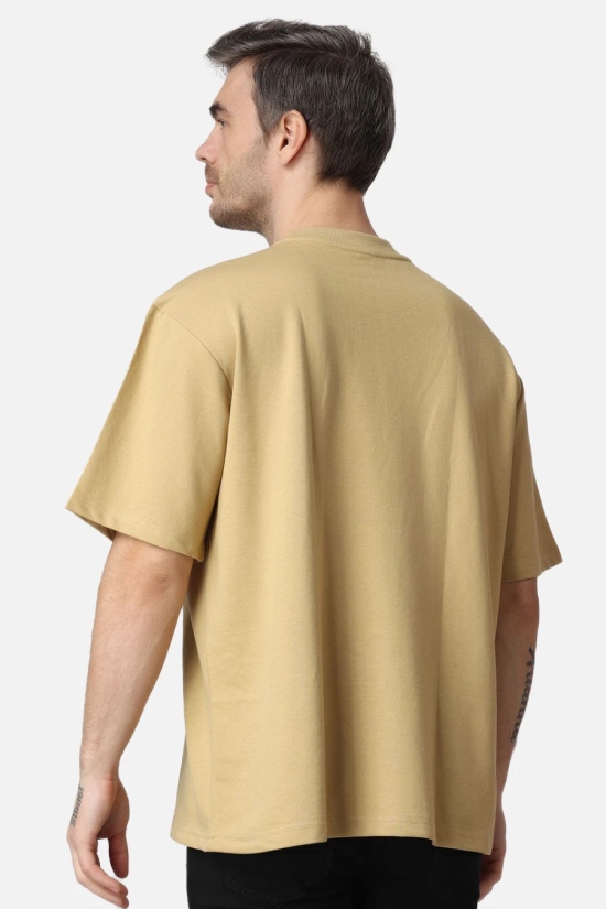 Beige Plain Oversized Drop Shoulder T-Shirt-M / Beige