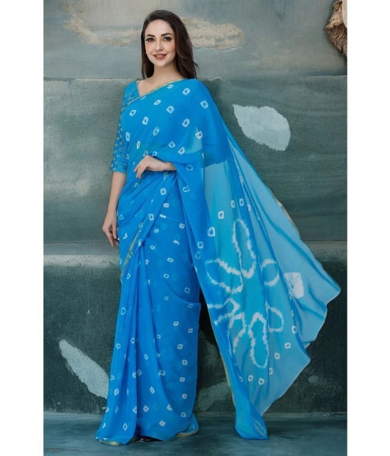 clafoutis Chiffon Dyed Saree Without Blouse Piece - SkyBlue ( Pack of 1 ) - SkyBlue