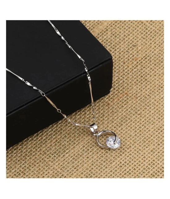 SILVER SHINE  Silver Plated Delicated Stylish Chain Solitaire Diamond Pendant For Women - Silver