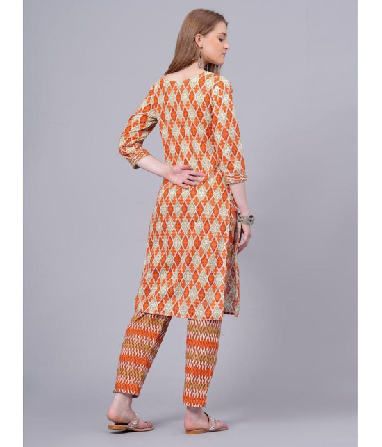 JC4U Cotton Printed Kurti With Pants Womens Stitched Salwar Suit - Orange ( Pack of 1 ) - None