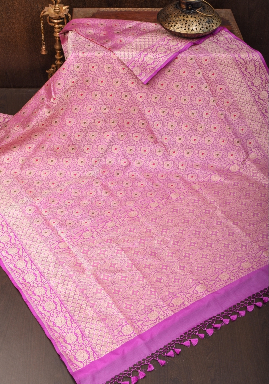 Lavender Exquisite and Intricate Banarasi Meenakari Brocade Katan Silk Saree| SILK MARK CERTIFIED