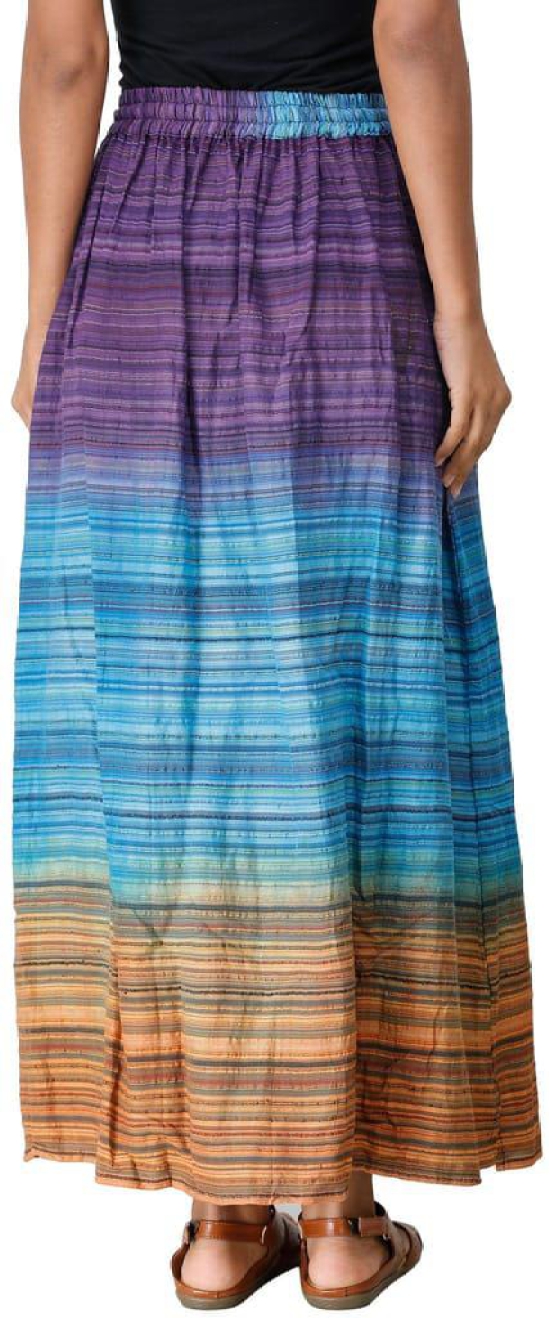 Milky-Blue Long Summer Skirt with Stripes Woven in Multi-Color Thread and Dori on Waist