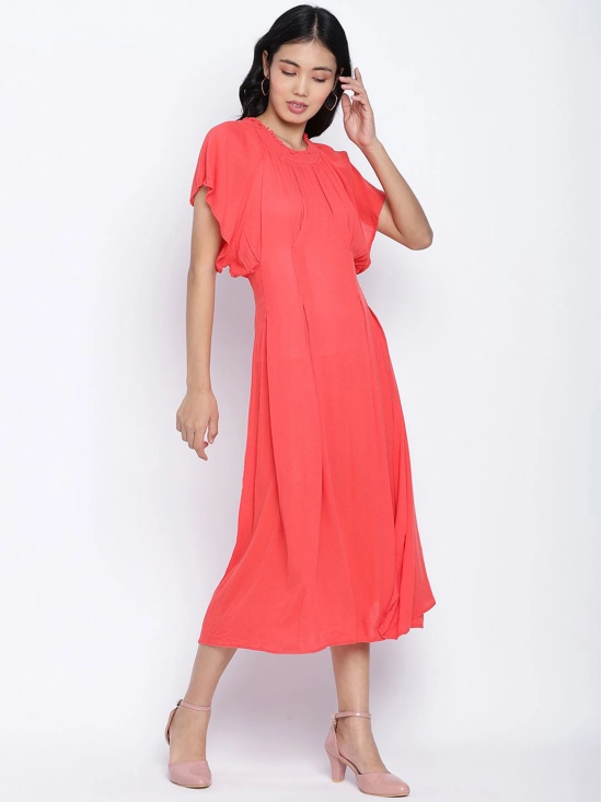 Oxolloxo Red Crepe A-Line Midi Dress