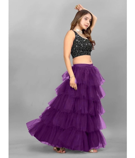 Apnisha - Purple Net Girls Lehenga & Crop Top ( Pack of 1 ) - None