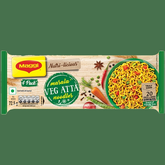 Maggi Nutri-Licious Masala Veg Atta Noodles - Herbs & Spice Blend, Iron & Fibre Rich, 290 G (Pack Of 4)