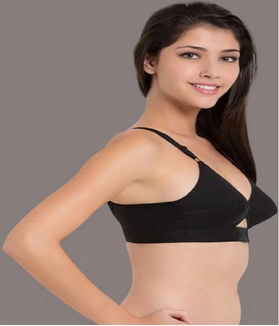 Zourt - Black Cotton Non Padded Womens Everyday Bra ( Pack of 2 ) - None